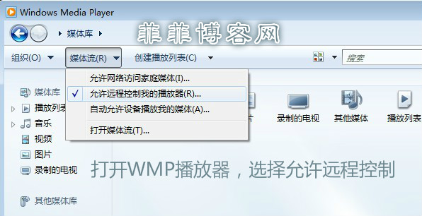 手动开启WMP的允许远程播放功能